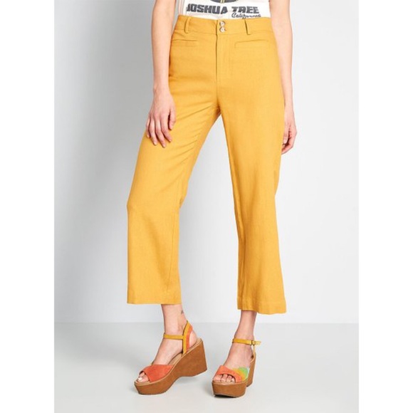 Modcloth New Opportunity Linen Blend Crop Pants Trousers 8 - Picture 2 of 5